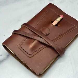 Brown Leather Golf log book with Pencil Holder